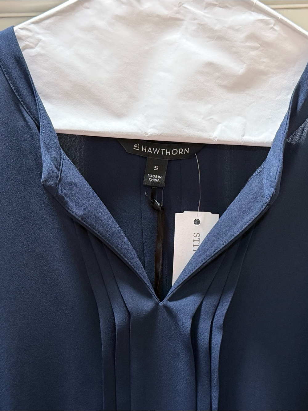 41 Hawthorn Navy Pleated V-Neck Blouse